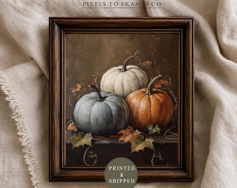 Vintage Fall Pumpkins Still Life Painting, Rustic Fall Harvest UNFRAMED Wall Art Print, Thanksgiving Pumpkins Décor, PRINTED & SHIPPED