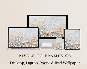 Textured Spring Wildflowers Painting, Spring Oil Painting Digital Wallpaper, iPhone, iPad, Laptop Screensaver, Instant Digital Download
