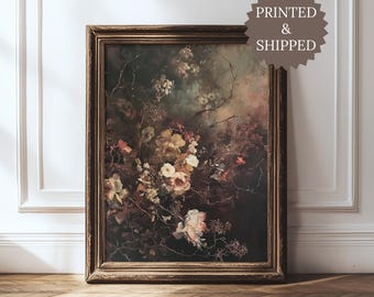 Vintage Fall Floral Wall Art, Moody Floral Poster, Dark Academia Print, Antique Oil Painting Victorian Wall Art, Printed and Shipped