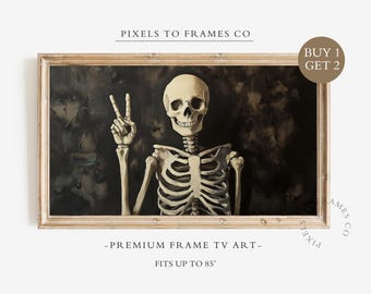 Halloween Skeleton Frame TV Art, Vintage Halloween Peace Sign TV Decor, Spooky Farmhouse TV Screensaver (Digital Download)