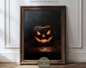 Jack O Lantern UNFRAMED Wall Art Print, Vintage Halloween Pumpkin Painting, Spooky Gothic Décor, Dark Autumn Gallery Art, PRINTED & SHIPPED