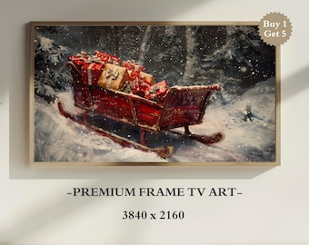 クリスマスそりフレームTVアート | サンタのそり絵画 | ムーディーな