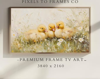 Easter Baby Chicks Spring Painting, Farmhouse Easter Frame TV Art, Animal Cottagecore Screensaver, Neutral Nursery Decor, Nature Screensaver