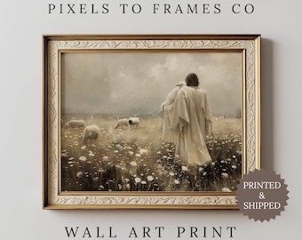 Jesus and Lamb Poster, Carry You Home, The Good Shepherd Wall Art, Christian Religious Painting, Leaving the 99 Bible Verse UNFRAMED PRINT