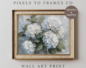 Blue Hydrangea Print, Floral Neutral Spring Wall Art, Blue Flowers Still Life Painting, Abstract Botanical Poster, PRINTED & SHIPPED