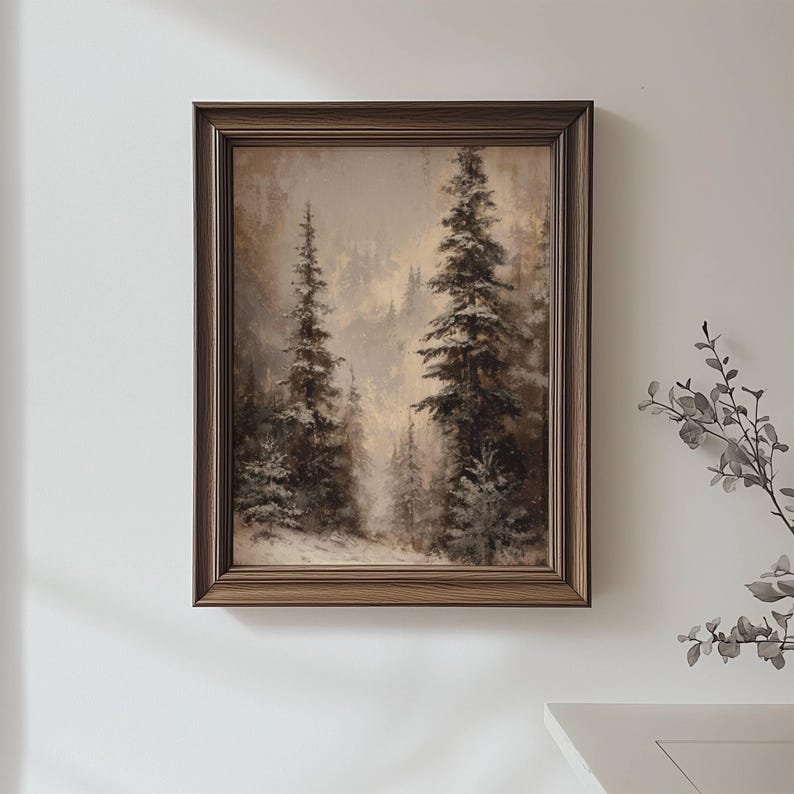 Snowy Forest Print Winter Landscape Wall Art, Christmas Pine Trees ...