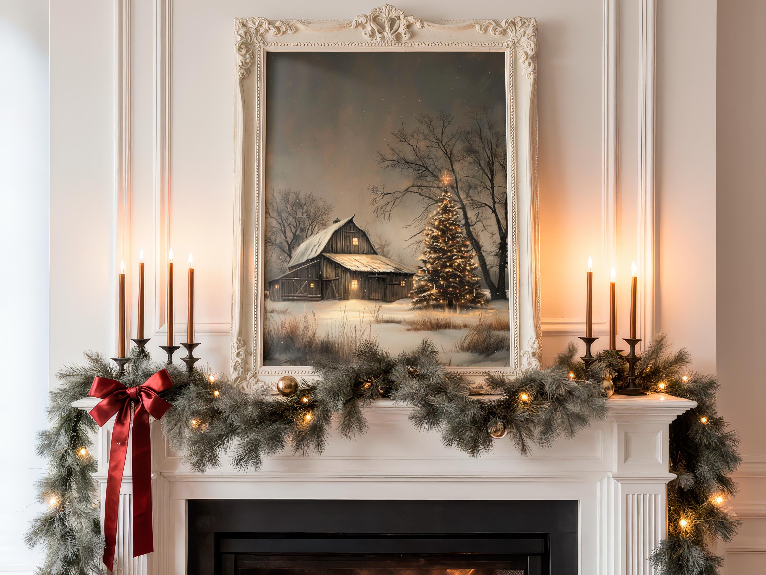 Rustic Christmas Barn Wall Art, Printable Winter Farmhouse Scene ...