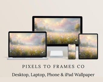 Dreamy Wildflower Meadow at Sunrise, Pastel Nature Wallpaper for Desktop, Laptop, Phone & Tablet, Spring Floral Background for iPhone