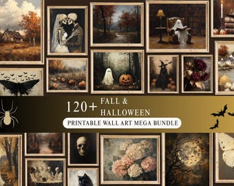 120+ Fall Halloween Printable Wall Art Mega Bundle, Vintage Autumn Prints, Whimsical Ghost Decor, Pumpkin and Gothic Digital Paintings