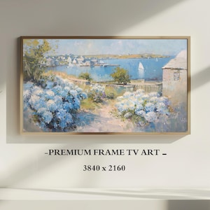 Hydrangea Print Samsung Frame TV Art Summer Frame TV Art Coastal Frame TV Art Floral Sailboat Print Nautical Decor Summer Decor Oil Painting