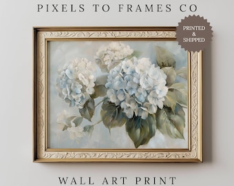 White Hydrangeas Print, Vintage Style Still Life Flowers Wall Art, Neutral Spring Floral Painting, Rustic Farmhouse Décor, PRINTED & SHIPPED