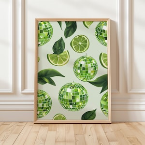 Lime print discobal, discofruit, decor dopamine, keukenmuurkunst, retro muurkunst, decor discobal, keukenprints, trendy muurkunst, keukenprints, trendy muurkunst
