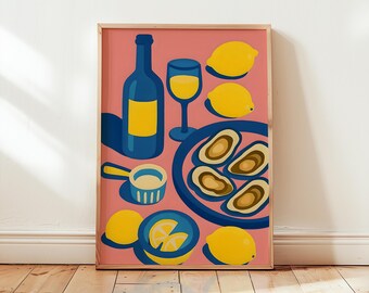 Oyster & Lemon Kitchen Print: Vintage Italian Food Wall Art