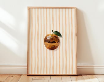 Orange Disco Ball Kitchen Print: Retro Food Wall Art