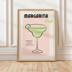 Impresión de margarita, arte con receta de cóctel, bebida de autor, póster de cóctel, impresión de carrito de bar, arte mural moderno, decoración de carrito de bar, impresión de saludos