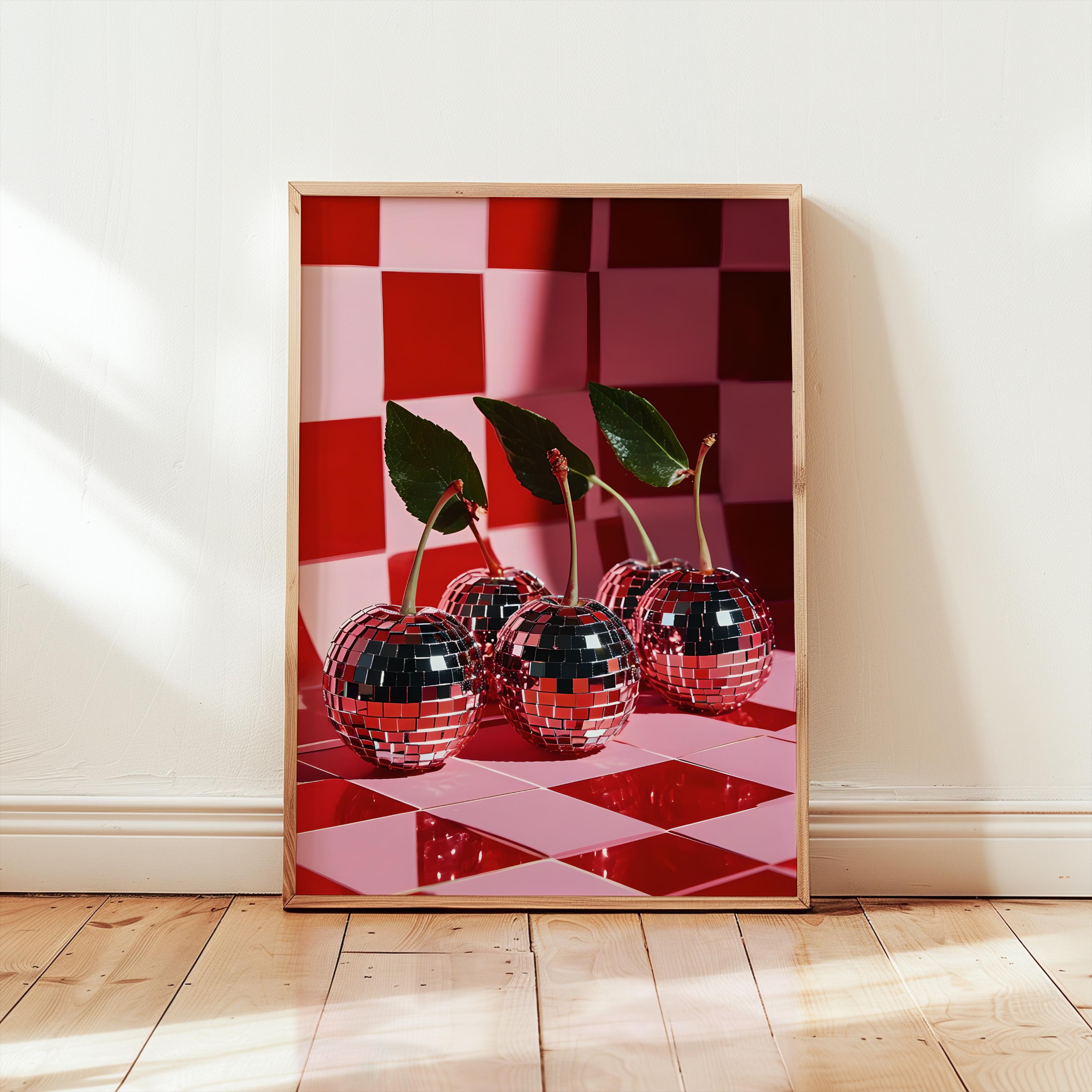 Retro Cherry Disco Ball Print: Kitchen Wall Art