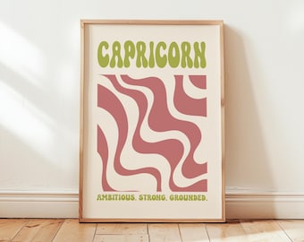 Capricorn Zodiac Retro Art Print: Groovy Astrology Poster