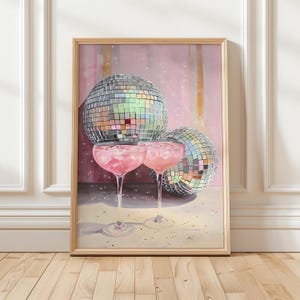 Retro Disco Ball Print, Dopamin Dekor, Bar Warenkorb Print, Funky Retro Kunstdruck, Retro Spiegelkugel Art, Bar Dekor, Cocktail Poster