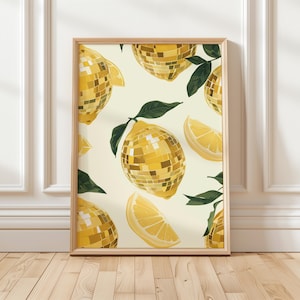 Lemon Disco Ball Art Print: Retro Kitchen Wall Decor
