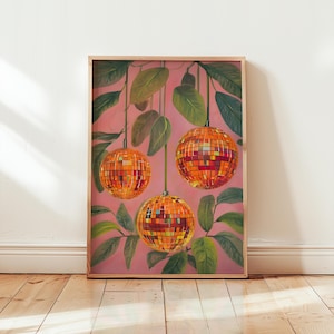 Retro Orange Disco Ball Print: Funky Kitchen Wall Art