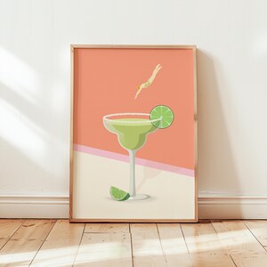 Margarita Print, Cocktail Poster, Signature Drink, Bar Cart Print, Cheers Print, Retro Kitchen Wall Art, Bar Cart Decor, Trendy Wall Art