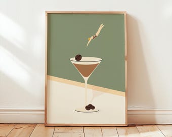 Espresso Martini Art Print: Minimalist Cocktail Bar Cart Decor