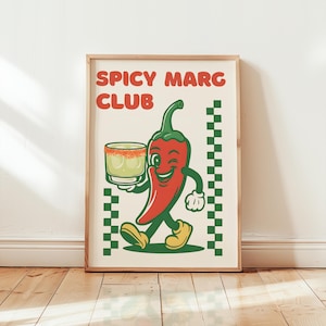 Spicy Marg Club Kunstdruck, Cocktail Poster, Küchen Prints, Barwagen Print, Prost Druck, Retro Wandkunst, Margarita Druck, Wohnung Dekor