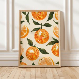Oranje print discobal, discofruit, decor dopamine, keukenmuurkunst, retro kunst aan de muur, discobal decor, keukenprints, trendy muurkunst keukenprints, trendy muurkunst