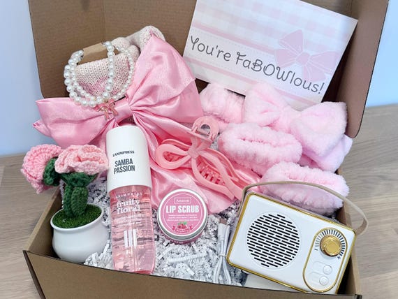 Bow Gift Box | Pink Aesthetic Self Care Set | Cute Gift for Her