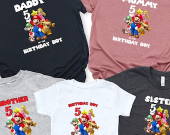 Custom Super Mario Birthday Shirt, Personalized Mario Family Tee, Gamer Party Outfit, Matching Family Shirts, Kids Birthday Gift