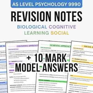 Cambridge AS Level Psychology 9990 Revision Notes + 10-Mark Model Answers | Biological, Cognitive, Learning & Social Approach | Digital PDF