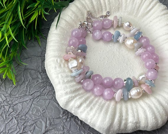 Pink  statement bracelet with  Kunzite beads