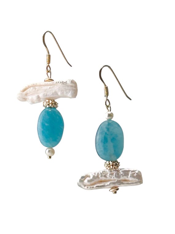 Assymetrick earrings, Bright Blue Earrings, Boho Mismatched Earrings, Fantasy Dangles, Amazonite Gemstone Earrings, Hypoallrgenic Earrings