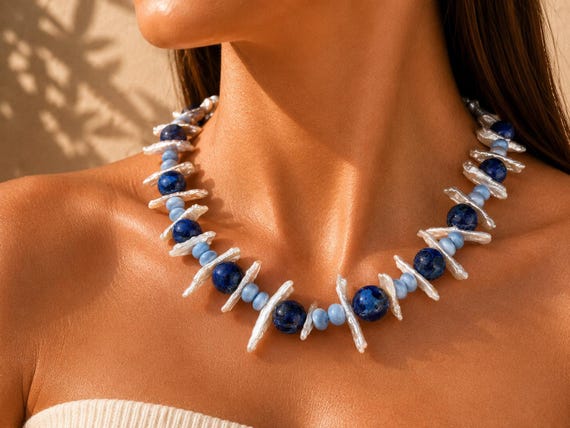Opal blue gemstone Necklace