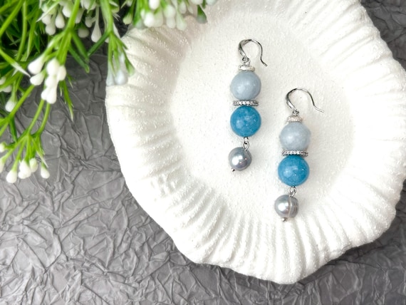 Chunky Boho Earrings with blue  semi precious gemstones