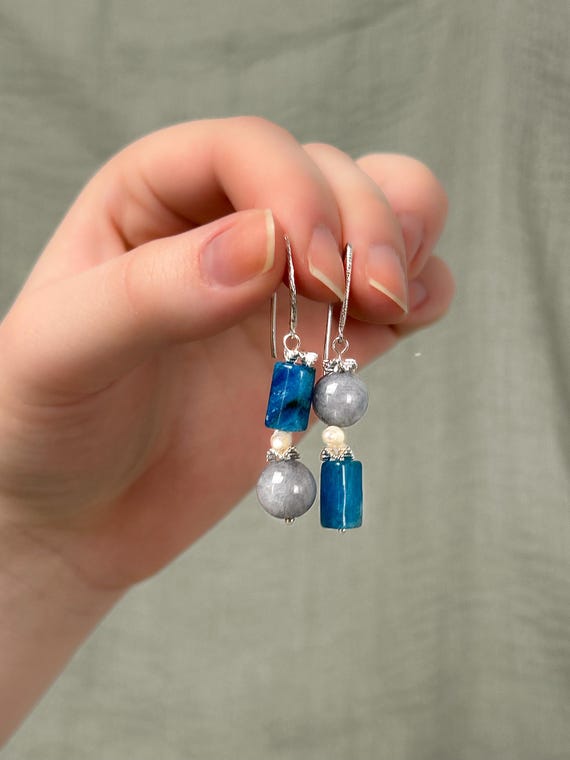 Assymetric dangle earrings,  teal blue earrings, boho earrings