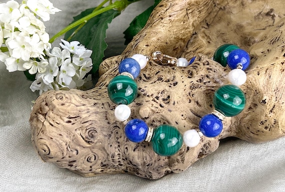 Blue and Green Malachite Bead Bracelet