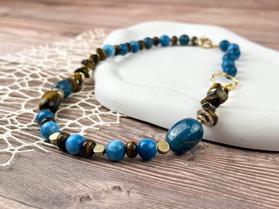 Apatite and tiger eye boho necklace