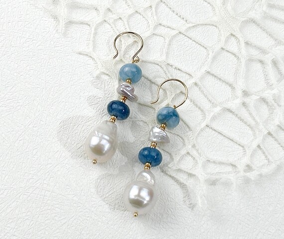 Shades of  blue gemstone boho earrings