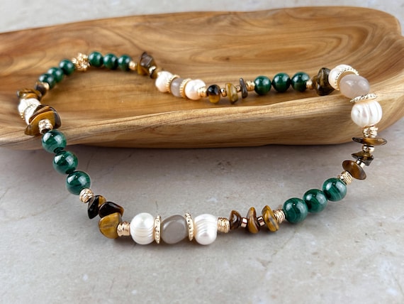 Tiger's eye and malachite necklace