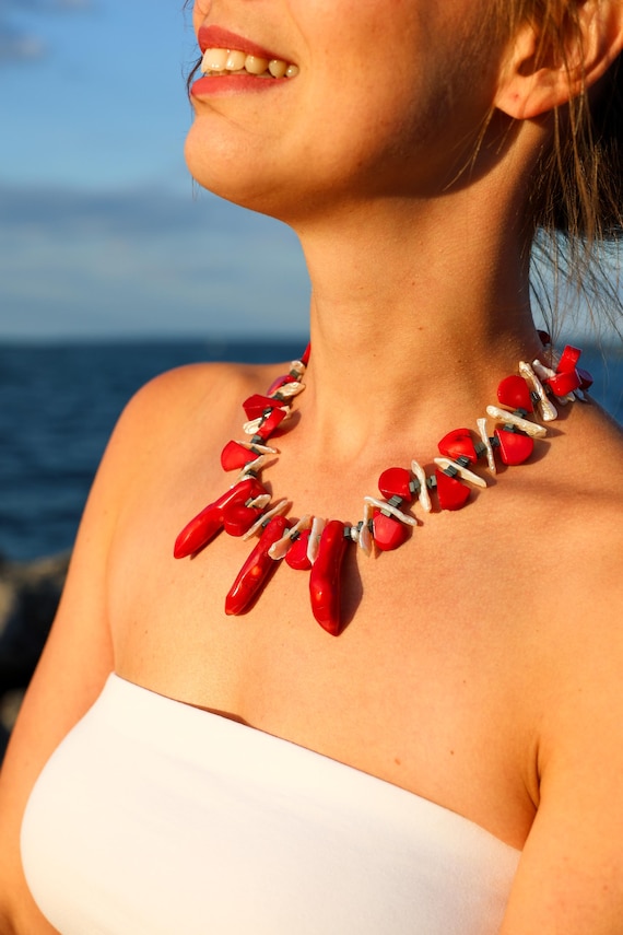 Bold Red Coral Boho Chocker