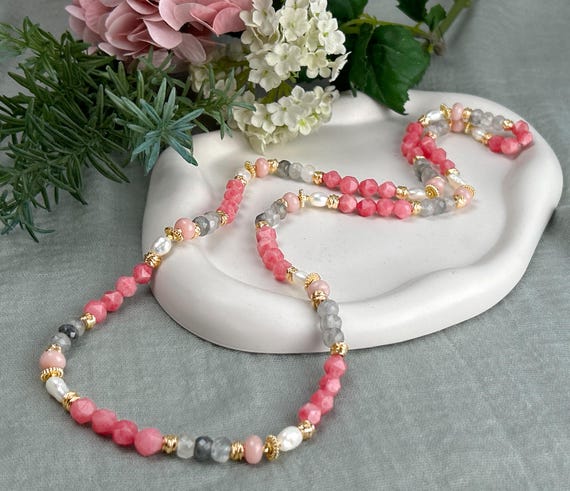 Dainty Coral Pink Boho Necklace