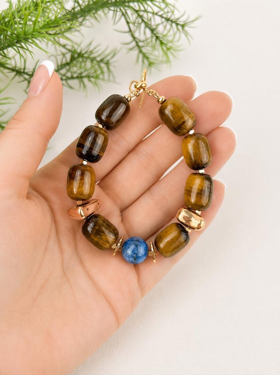 Tiger eye and apatite gemstone  bracelet
