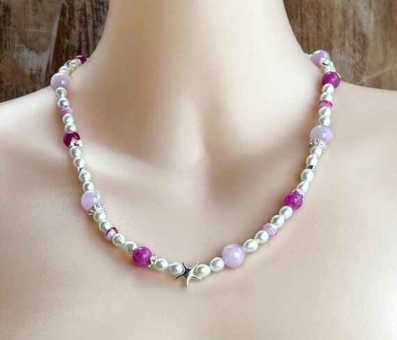 pearls necklace with irregular turquoise bead