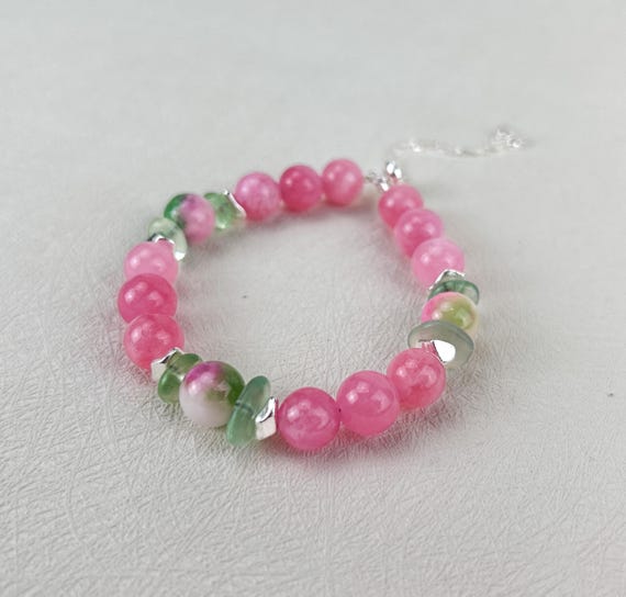 Coral pink  gemstone  bracelet