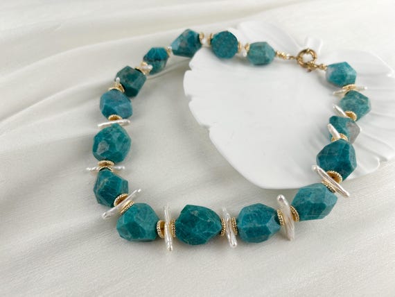 Chunky Turquoise Blue Amazonite and Pearls Necklace