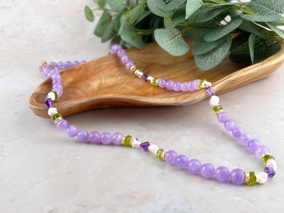 Pink and green gemstone necklace