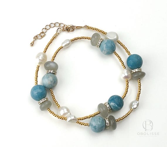 Statement blue  bracelet with  Larimar gemstone