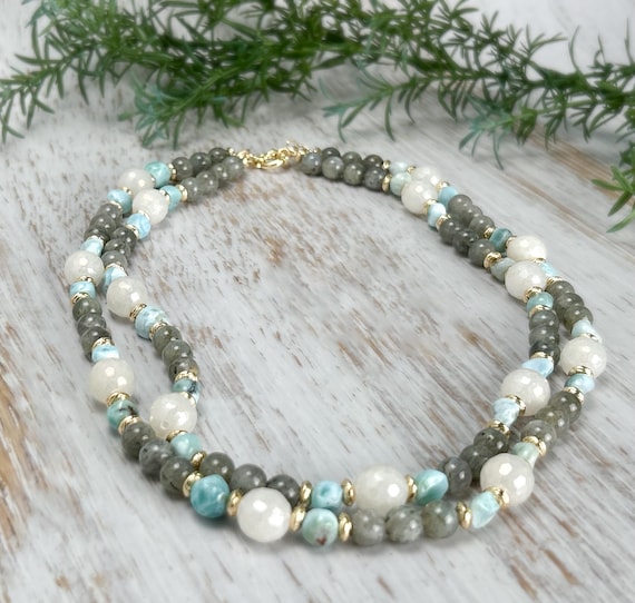 Larimar Light Blue Stone Choker Necklace
