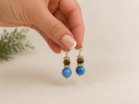 Apatite and tiger eye dangle earrrings